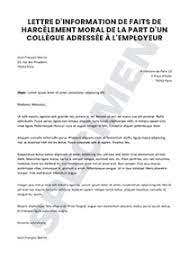 Toutefois, la loi prévoit une protection spécifique lors d'un harcèlement sexuel pour les. Lettre D Information De Faits De Harcelement Moral De La Part D Un Collegue Adressee A L Employeur Startdoc