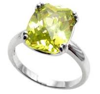 Spectacular Ring with Lime / Peridot Colored Rectangular 10x14mm CZ  Solitaire in Sterling Silver.