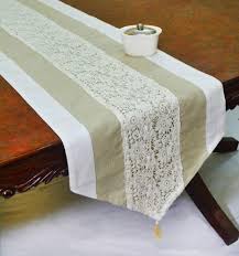 R Home Floral Crochet Lace Cotton Chambray With Tassels Rectangle Table Runner 16 Inches X 60 Inches Bei Christmas Table Runner Rectangle Table Christmas Table