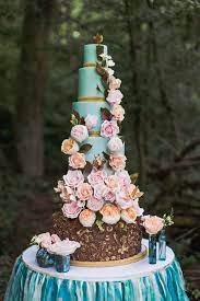 Lady Of The Lake Shoot By Elizabeth S Cake Emporium 7 Tier Aqua And Gold Weddi Tiffany Blue Wedding Decorations Blue Wedding Decorations Romantic Wedding Cake