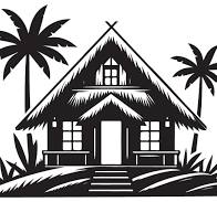 Tropical Cottage Silhouette With Palm Trees and Thatched ...