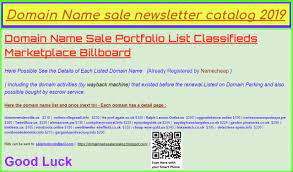 Domain Name Sale Newsletter Catalog 2019 Domain Name Sale Portfolio List Classifieds Market Names Catalog Portfolio
