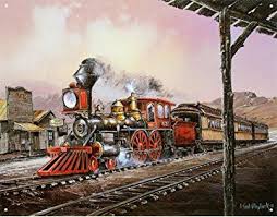 Number 82 Train Rolling Thru Town Tin Sign 13 X 16in Train Pictures Train Railroad Art