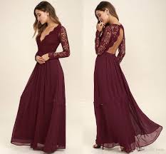Burgundy Lace Country Long Sleeve Bridesmaid Dresses 2017 Modest Lace Ch In 2020 Bridesmaid Dresses Long Chiffon Burgandy Bridesmaids Dress Burgundy Bridesmaid Dresses