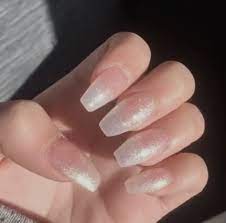 Amazing Transparent Nails With White Silver Shimmer Sparkly Acrylic Nails Sparkly Nails Cute Acrylic Nails