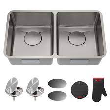 Check spelling or type a new query. 33 Undermount 16 Gauge Stainless Steel 50 50 Equal Double Bowl Kitchen Sink With Drainassure Waterway