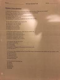 Solved Name Score Nervous System Test Multiple Choice Chegg Com