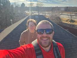 When the newest roofing consultant isn't afraid to climb up and get to work  🔥 Welcome to the team, Tami — hustle looks good