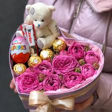 You can increase the number of flowers, and a cake or chocolates to your bouquet, or add a teddy bear and give the recipient something cute as well as. Heart Box With Peony Roses Candy And Teddy Bear 1750 Rub Delivery In 30 Min Flowwow Flower Delivery V Stavropole