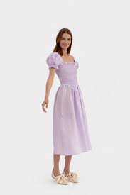 Belle Linen Dress In Lavender Golden Butterfly