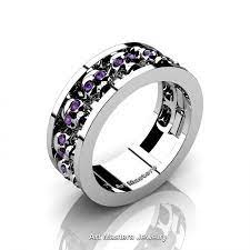 Mens Modern 14k White Gold Amethyst Skull Channel Cluster Wedding Ring R913-14kwgam Black Gold Jewelry Rose Gold Black Diamond Diamond Skull