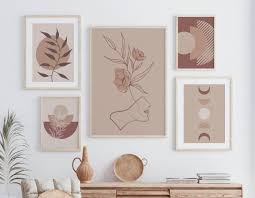 Bohemian Wall Art Set Of 5 Neutral Colors Abstract Boho Art Prints Geometric Boho Art Prints In 2021 Bohemian Wall Art Moon Wall Art Printable Wall Art