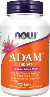 NOW Foods Supplements, ADAM™ Men's Multivitamin with Saw Palmetto,  Lycopene, Alpha Lipoic Acid and CoQ10, Plus Natural Resveratrol & Grape  Seed Extract, 120 Tablets