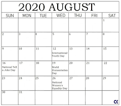 Printable August 2020 Calendar With Holidays In 2020 Holiday Calendar World Elephant Day August Holidays