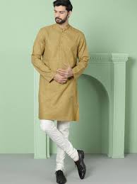 House Of Pataudi Men Mustard Yellow Woven Design Straight Kurta 1539 Kurta Men Mustard Yellow Menswear