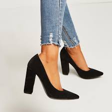 Shoespie Suede Solid Black Slip On Chunky Heel Pumps Pumps Heels Chunky Heel Pumps Heels
