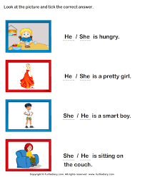 A collection of english esl worksheets for home learning, online practice, distance learning and english classes to teach about his, her, his her. Choose Between She And He Turtlediary Com Kindergarten Worksheets English Grammar For Kids Kindergarten Reading Worksheets