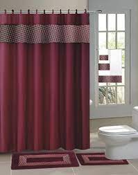 White bathroom interior with burgundy curtain. Burgundy Fresco 15 Piece Hotel Bathroom Sets 2 Non Slip Bath Mats Rugs 1 Fabric Shower Curtain 12 Hooks Walmart Com Walmart Com