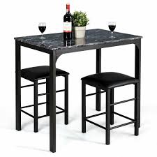 3 Pcs Counter Height Dining Set Faux Marble Table Contemporary Dining Table Set Dining Table Chairs Rectangle Dining Table
