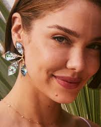 Malika Bright Silver Statement Earrings in Black Mother-of-Pearl