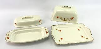 Jewel tea autumn leaf dishes. Group Of 2 Vintage Hall Jewel Tea Autumn Leaf Butter Dishes Art Antiques Collectibles Glass Pottery Pottery Online Auctions Proxibid