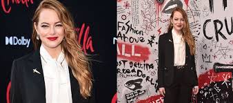 New mom emma stone makes her first red carpet appearance since giving birth at cruella premiere emma stone gets candid about dressing up as cruella in disney's latest; Emma Stone Sizzles In Pantsuit Avatar At Tonight S Cruella Premiere