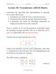 Consider a two port network parameters as shown in the fig. Lecture 20 Transmission Abcd Matrix