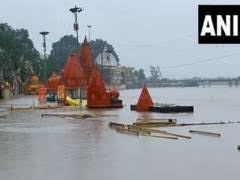 Temples on Ram Ghat submerged after water level of Shipra river rises in MP's Ujjain