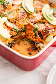 Chicken And Sweet Potato Enchilada Casserole Inspiralized Recipe Enchilada Casserole Chicken Enchiladas Sweet Potato Sauce