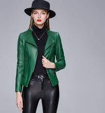 This Elegant Moto Design Jacket In A Emerald Green Rich Black Onix In Pu Leather Is A Fashion Statement Piece Adjus Fashion Statement Pieces Jackets Fashion