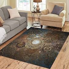 Pinbeam Area Rug Rusty Steampunk Clock And Different Kinds Of Gears Home Decor Floor Rug 5 X 7 Carpet Decorsteampunk Floor Rugs Steampunk Home Decor Rugs