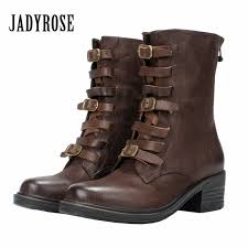 Jady Rose Retro Coffee Genuine Leather Women High Boots