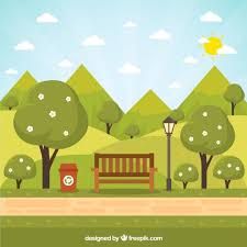 Download Flat Bench In A Garden Landscape For Free Neutral Nursery Art Scenery Drawing For Kids Background Design Vector