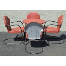 Find great deals on ebay for patio chairs and table. Art Deco Style Vintage Clamshell Set 4 Metal Lawn Chairs And Table Patio Set Chairish