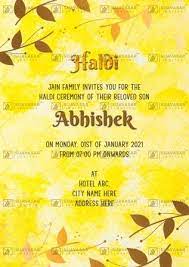 Create your own indian/hindu wedding invitations card, you can personalize the icon of bride and groom to make it more like you, all you need to do is pick a wedding card design and add information about wedding like bride name, groom name, parents name, date, place. Haldi Mehandi Ceremony Invitation Jpeg Suavasar Invites