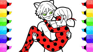 Chat noir sauve lady bug. Miraculous Ladybug Coloring Pages How To Draw And Color Ladybug Marinette And Cat Noir Adrien Youtube