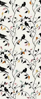 Colour Bird On Tree Drawing Walk In The Woods White With Colours Lino Print Collection Wallpaper Black And White Birds White Bird Bird Drawings