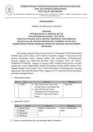See more of info cpns 2020 on facebook. Kementerian Pendayagunaan Aparatur Negara Dan Reformasi Birokrasi Pengumuman Nilai Ambang Batas Dan Perubahan Jadwal Tes Toefl Pada Kota Banda Aceh Medan Denpasar Dan Bandung Seleksi Cpns Formasi Tahun 2019 Kementerian Panrb