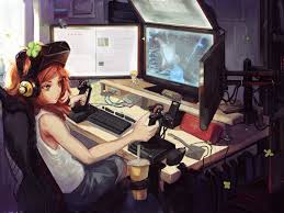 Download animated wallpaper, share & use by youself. Wallpaper Anime Girl Play Pc Games 2560x1600 Hd Picture Image