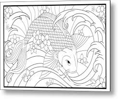 Download or print this amazing coloring page: Koi Fish Coloring Page Metal Print By Tearing Cookie