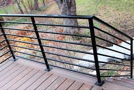 An iron railing is used on stairways and decks for safety reasons. Horizontal Metal Railing For Deck Great Lakes Metal Fabrication