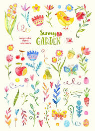 2 Sunny Garden 52 Floral Elements Watercolour Clip Art Etsy Clip Art Watercolor Clipart Elements