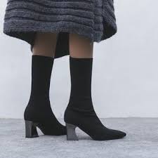 Pointed Toe Chunky Heel Sock Boots