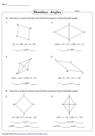 Solve For X Diagonal Rhombus Finding Area Worksheets