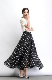 Black And White Polka Dot Maxi Skirt Chiffon Skirt Polka Dot Skirt Maxi Skirt Long Polka Dot Skirt Summer Skirt Long Skirt Maxi Chiffon Skirt Women Skirt Black C481 Fuste Croitorie