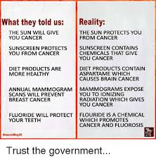 Would you give your kids (if you have any) a berry smoothie instead of. What They Told Us Reality The Sun Will Give You Cancer The Sun Protects You From Cancer Sunscreen Protects Sunscreen Contains You From Cancer Chemicals That Give You Cancer Diet Products Are