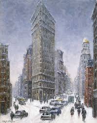 Snowfall On The Flatiron Building New York Illustration New York Winter Flatiron Building
