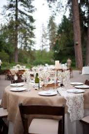 Burlap Overlay On A Round Table With Lace Overlay Detail Love Lace Weddings Wedding Table Wedding Tips