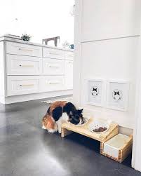 Elevated Raised Cat Food Stand With Two Ceramic Bowls Real Wood Cat Food Stand Cat Food Station Cat Food
