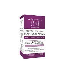 The collagen in these products will simply sit on your skin until you wash your face that evening. Body Kitchen Peptide Fortified Hair Skin Nails Gnc